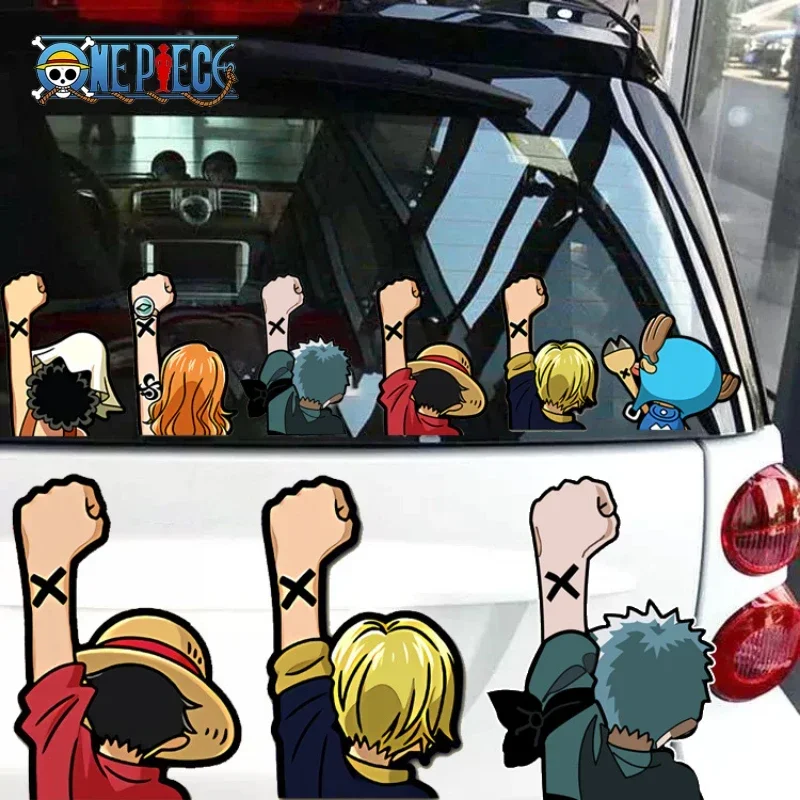 Car Accessories Japanese - อะนิเมะวันพีซสติกเกอร์ติดรถยนต์การ์ตูนลูฟี่แบ็คคอมบิเนชั่นสร้างสรรค์หน้าต่างด้านหลังป้องกันรอยขีดข่วนสะท้อนแสงสติกเกอร์กันน้ำของเล่น