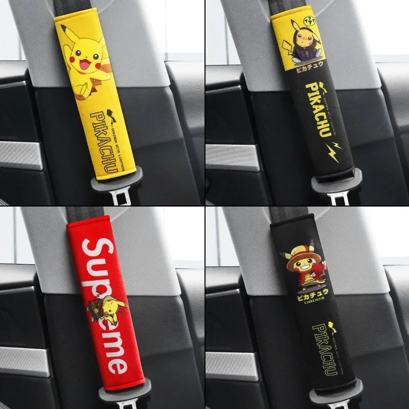Car Accessories Japanese - โปเกมอน แผ่นรองเข็มขัดนิรภัยในรถยนต์ อุปกรณ์เสริมน่ารัก ปิกาจู ตกแต่งภายใน ฝาครอบป้องกัน