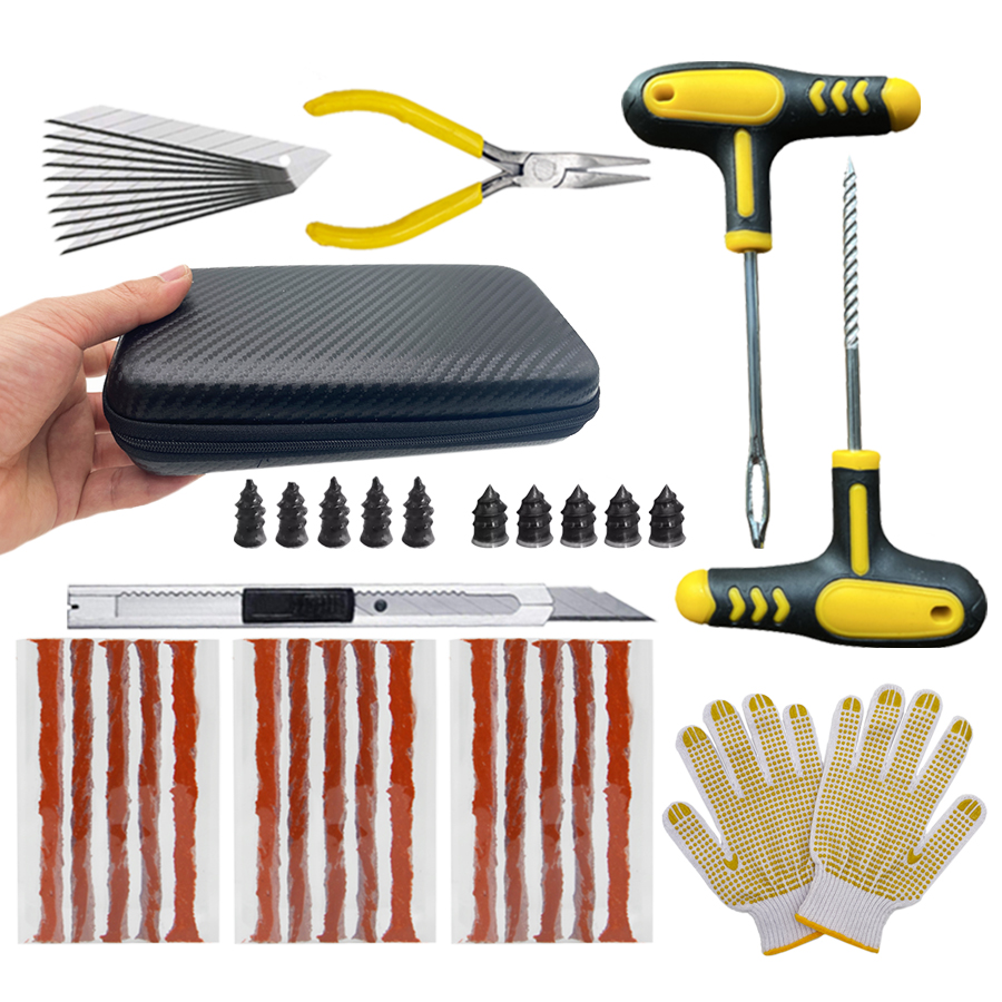 Car Emergency Tool Kit - ชุดซ่อมยางแบบไม่มียางในสำหรับรถจักรยานยนต์และรถยนต์ ชุดเครื่องมืออุดรูยางฉุกเฉิน ชุดแถบซ่อมยางแบน