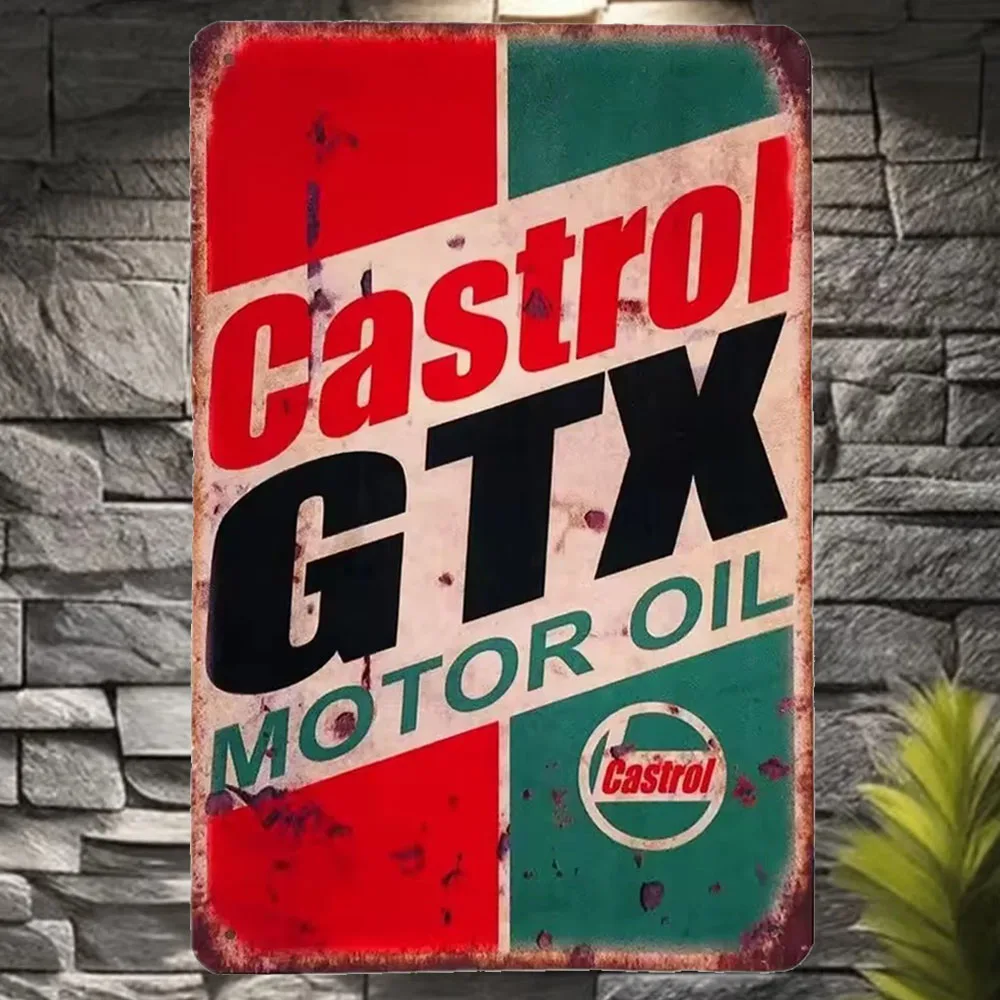Castrol Oil Gtx - ป้ายโลหะวินเทจ Castrol GTX Motor Oil, งานศิลปะติดผนังโลหะสไตล์เรโทรสำหรับอู่ซ่อมรถ,