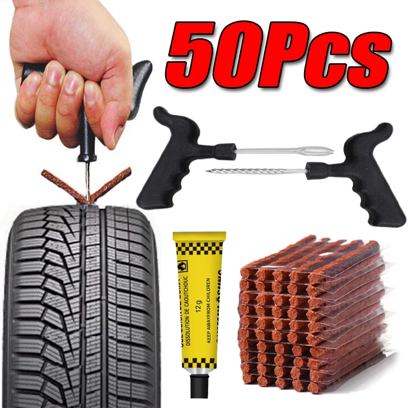 Car Emergency Tool Kit - ชุดซ่อมยางรั่วแบบไม่ใช้ยางในสำหรับกรณีฉุกเฉินริมถนน พร้อมอุปกรณ์สอดยางและจุกยาง สำหรับรถยนต์ รถจักรยานยนต์ รถบรรทุก รถ
