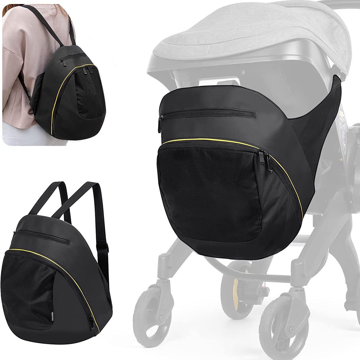 Car Accessories Shop - รถเข็นเด็กกระเป๋าเก็บรถเด็กที่นั่งช้อปปิ้งกระเป๋า 2 In 1 สีดําMommyกระเป๋าเดินทางสําหรับDoonaรถเข็นเด็กอุปกรณ์เสริม