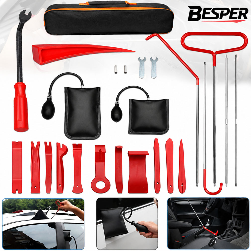 Car Emergency Tool Kit - ชุดเครื่องมือช่างกุญแจแบบใช้ลมสำหรับรถยนต์ 43/25/17 ชิ้น ประกอบด้วยถุงลมเปิดประตูแบบหนา พร้อมที่จับยาวสำหรับดึง ชุดเครื่องมือซ่อมและปลดล็อกรถยนต์ฉุกเฉิน
